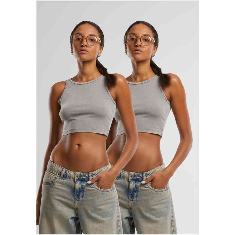 Urban Classics - Washed Rib Jersey 2Pack Crop top - Grijs
